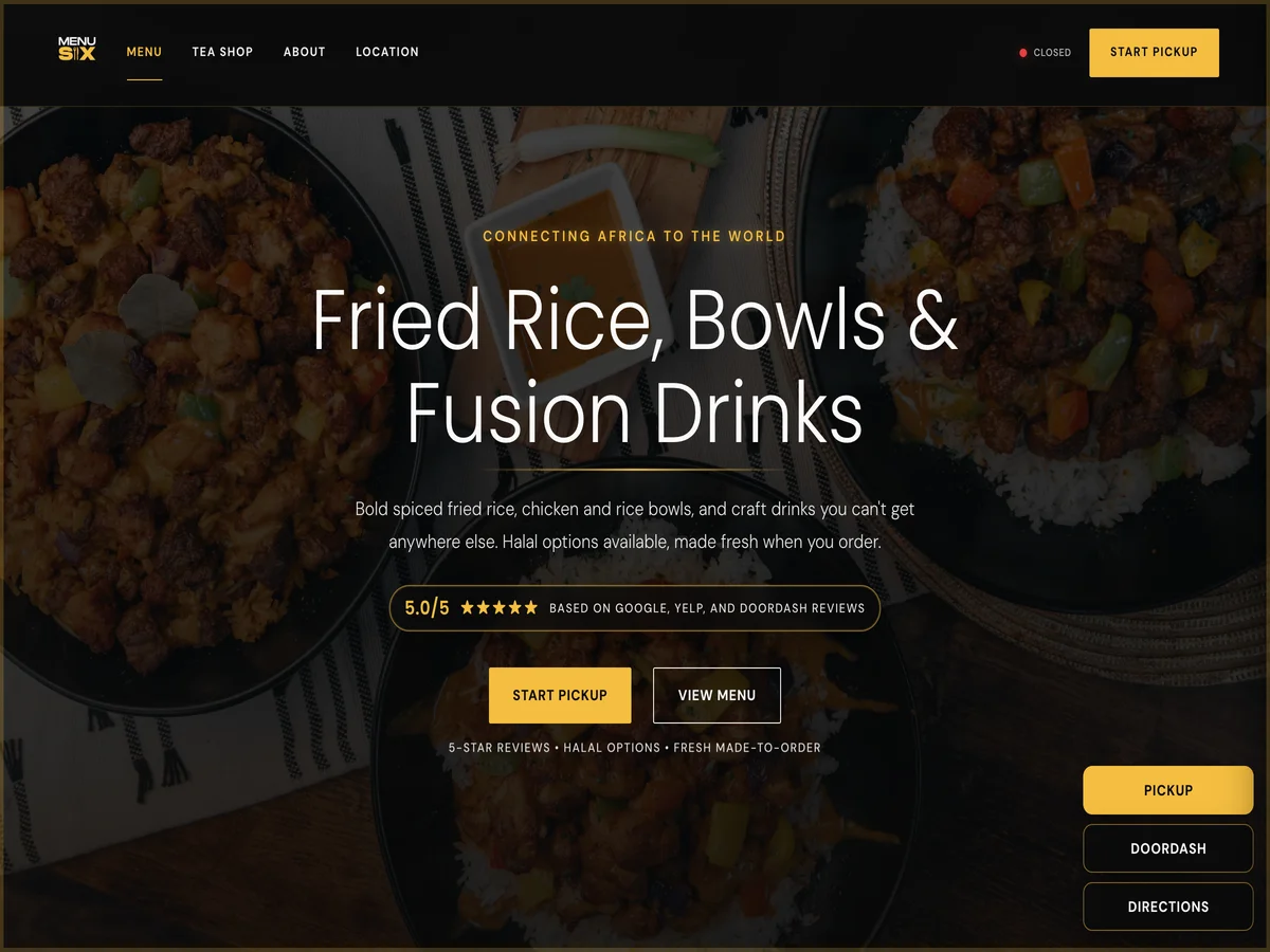 Menu Six Fusion - Restaurant Website with Online Ordering